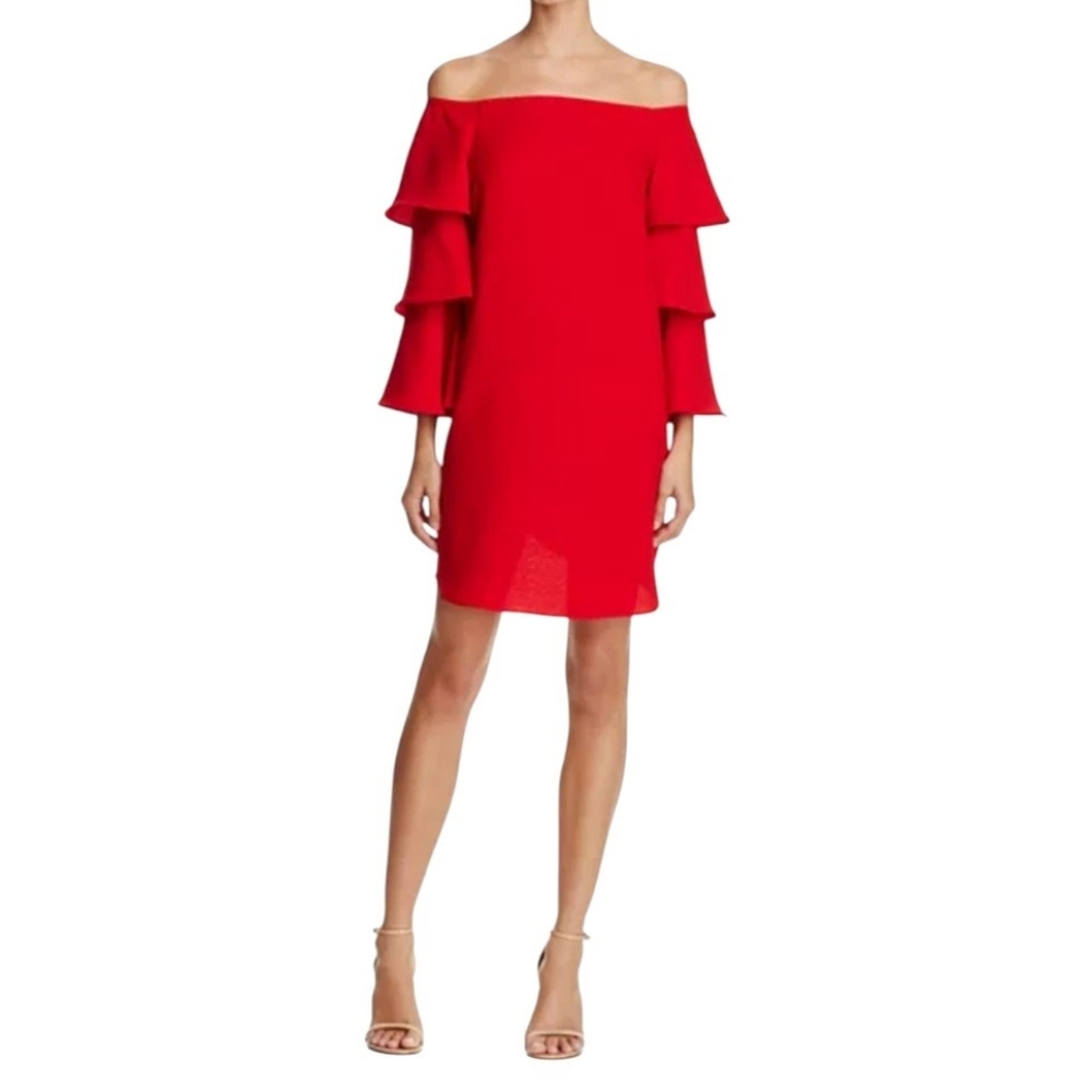 Nanette Lepore Red Off-Shoulder Tiered Bell Sleeve Long Dress Size 6